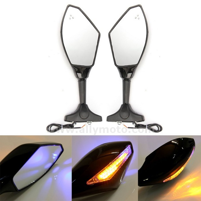 88 Motorcycle Rearview Mirrors W- Led Turn Signal Honda -Kawasaki -Suzuki -Yamaha -Ducati -Triumph@4